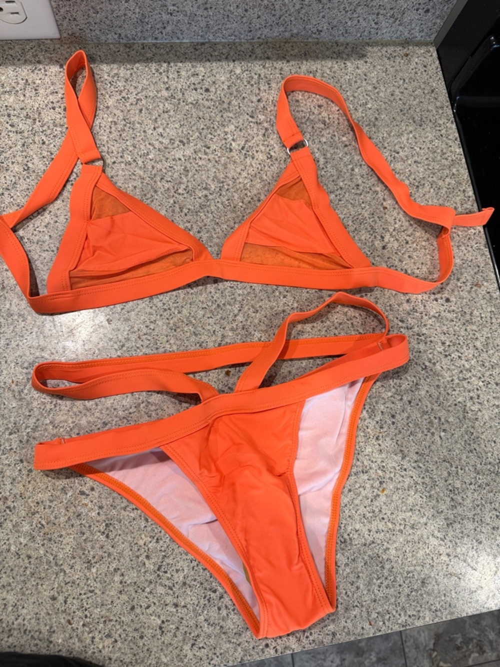 Amazon Orange Strappy Triangle Bikini Set